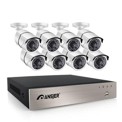 Ansjer 2K/5MP HD H.265+ 8 Channel POE NVR Security Camera System with 8 HD 5.0MP Outdoor Bullet Cameras, 100FT Night Vision, Internet & Smartphone Viewing, Motion Email Alert
